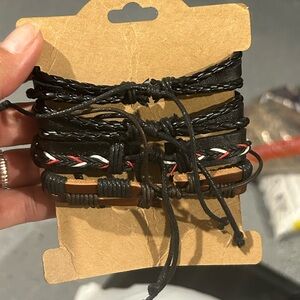 Leather Indian style bracelet with leaf looking designs